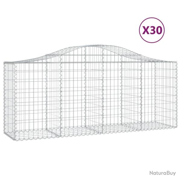 Paniers � gabions cl�ture cage mur de sout�nement arqu�s 30 pcs 200 x 50 x 80/100 cm fer galvanis�