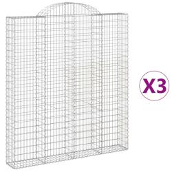 Paniers &agrave; gabions cl&ocirc;ture cage mur de sout&egrave;nement arqu&eacute;s 3 pcs 200 x 30 x 220/240 cm fer galvanis&eacute;