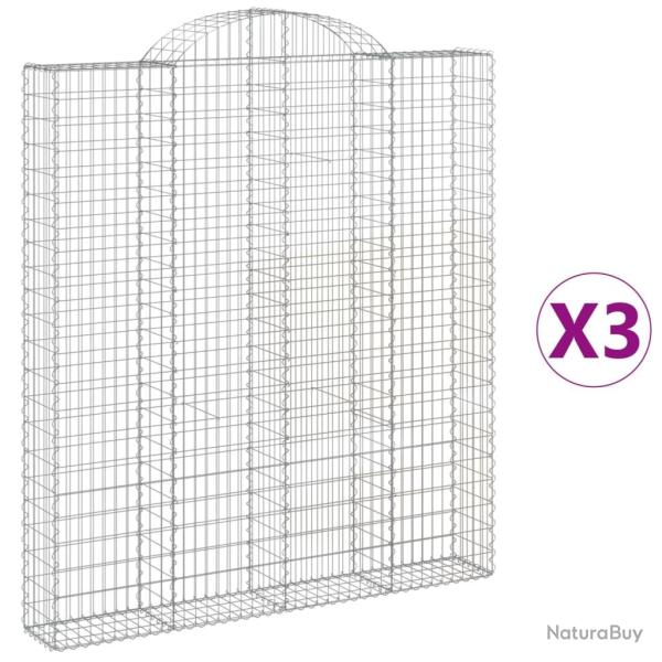 Paniers � gabions cl�ture cage mur de sout�nement arqu�s 3 pcs 200 x 30 x 220/240 cm fer galvanis�