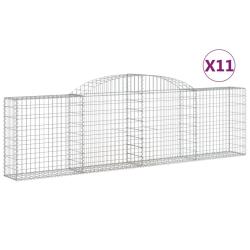 Paniers &agrave; gabions cl&ocirc;ture cage mur de sout&egrave;nement arqu&eacute;s 11 pcs 300 x 30 x 80/100 cm fer galvanis&eacute;