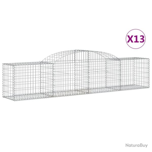 Paniers � gabions cl�ture cage mur de sout�nement arqu�s 13 pcs 300 x 50 x 60/80 cm fer galvanis� A