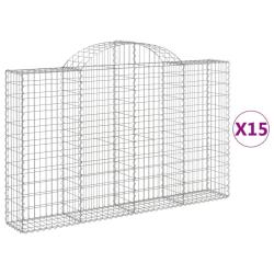Paniers &agrave; gabions cl&ocirc;ture cage mur de sout&egrave;nement arqu&eacute;s 15 pcs 200 x 30 x 120/140 cm fer galvanis&eacute;