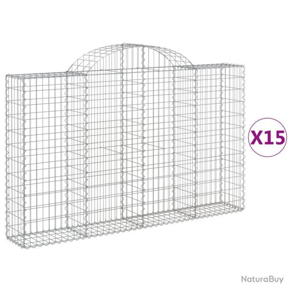 Paniers � gabions cl�ture cage mur de sout�nement arqu�s 15 pcs 200 x 30 x 120/140 cm fer galvanis�