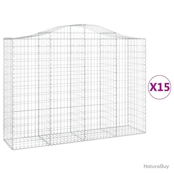 Paniers � gabions cl�ture cage mur de sout�nement arqu�s 15 pcs 200 x 50 x 140/160 cm fer galvanis�