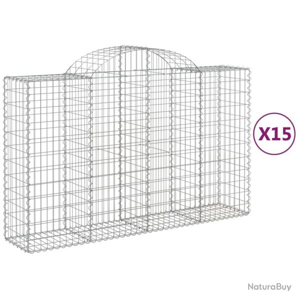 Paniers � gabions cl�ture cage mur de sout�nement arqu�s 15 pcs 200 x 50 x 120/140 cm fer galvanis�