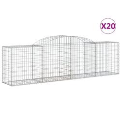 Paniers &agrave; gabions cl&ocirc;ture cage mur de sout&egrave;nement arqu&eacute;s 20 pcs 300 x 50 x 80/100 cm fer galvanis&eacute;