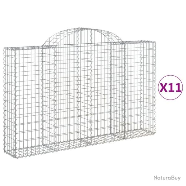 Paniers � gabions cl�ture cage mur de sout�nement arqu�s 11 pcs 200 x 30 x 120/140 cm fer galvanis�