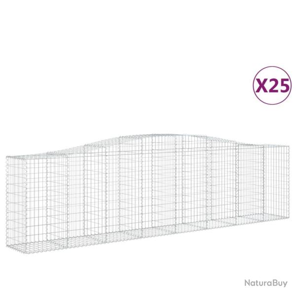 Paniers � gabions cl�ture cage mur de sout�nement arqu�s 25 pcs 400 x 50 x 100/120 cm fer galvanis�