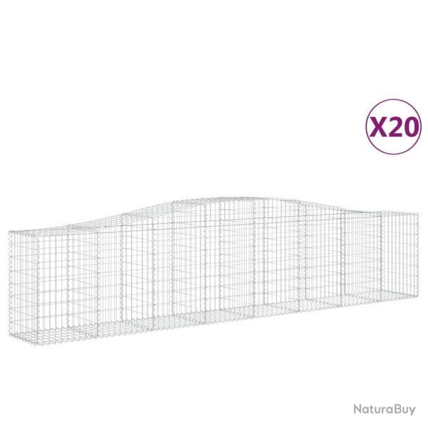 Paniers � gabions cl�ture cage mur de sout�nement arqu�s 20 pcs 400 x 50 x 80/100 cm fer galvanis�