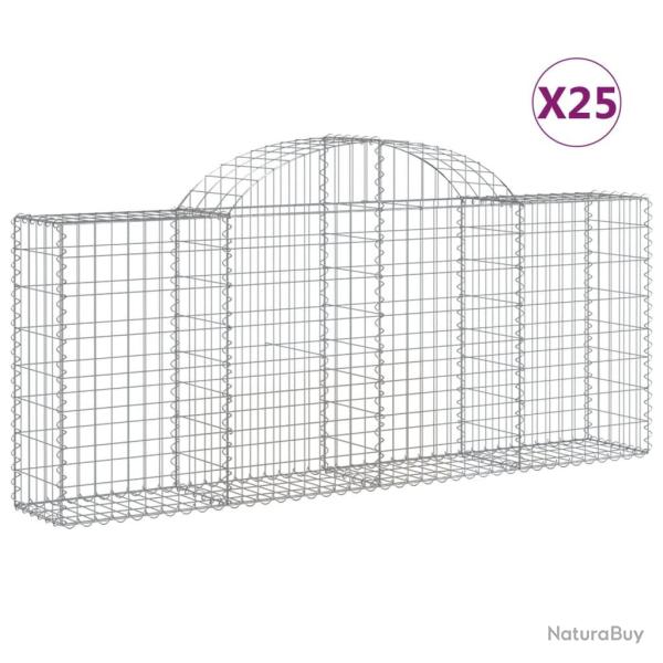 Paniers � gabions cl�ture cage mur de sout�nement arqu�s 25 pcs 200 x 30 x 80/100 cm fer galvanis�