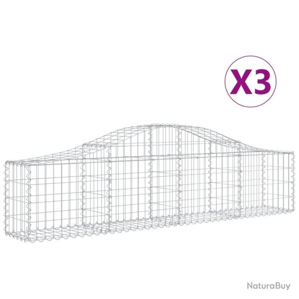 Paniers � gabions cl�ture cage mur de sout�nement arqu�s 3 pcs 200 x 30 x 40/60 cm fer galvanis� Ar