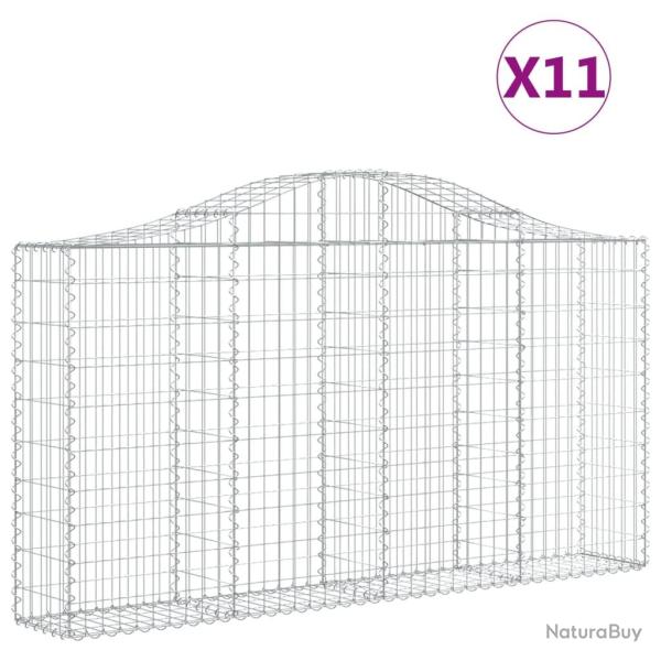 Paniers � gabions cl�ture cage mur de sout�nement arqu�s 11 pcs 200 x 30 x 100/120 cm fer galvanis�