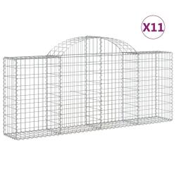 Paniers &agrave; gabions cl&ocirc;ture cage mur de sout&egrave;nement arqu&eacute;s 11 pcs 200 x 30 x 80/100 cm fer galvanis&eacute;