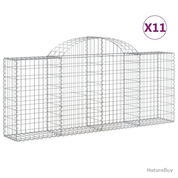 Paniers � gabions cl�ture cage mur de sout�nement arqu�s 11 pcs 200 x 30 x 80/100 cm fer galvanis�