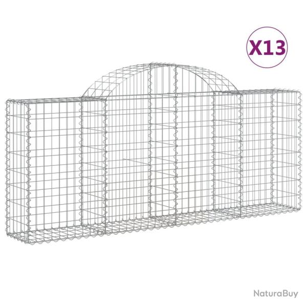 Paniers � gabions cl�ture cage mur de sout�nement arqu�s 13 pcs 200 x 30 x 80/100 cm fer galvanis�