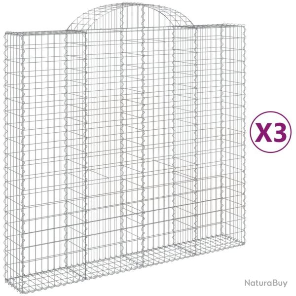 Paniers � gabions cl�ture cage mur de sout�nement arqu�s 3 pcs 200 x 50 x 180/200 cm fer galvanis�