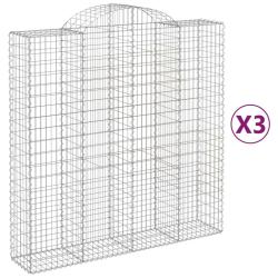 Paniers &agrave; gabions cl&ocirc;ture cage mur de sout&egrave;nement arqu&eacute;s 3 pcs 200 x 50 x 200/220 cm fer galvanis&eacute;