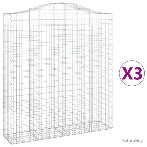 Paniers � gabions cl�ture cage mur de sout�nement arqu�s 3 pcs 200 x 50 x 220/240 cm fer galvanis�