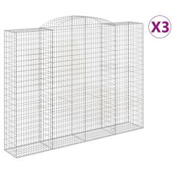 Paniers &agrave; gabions cl&ocirc;ture cage mur de sout&egrave;nement arqu&eacute;s 3 pcs 300 x 50 x 220/240 cm fer galvanis&eacute;
