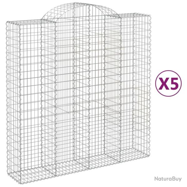 Paniers � gabions cl�ture cage mur de sout�nement arqu�s 5 pcs 200 x 50 x 200/220 cm fer galvanis�