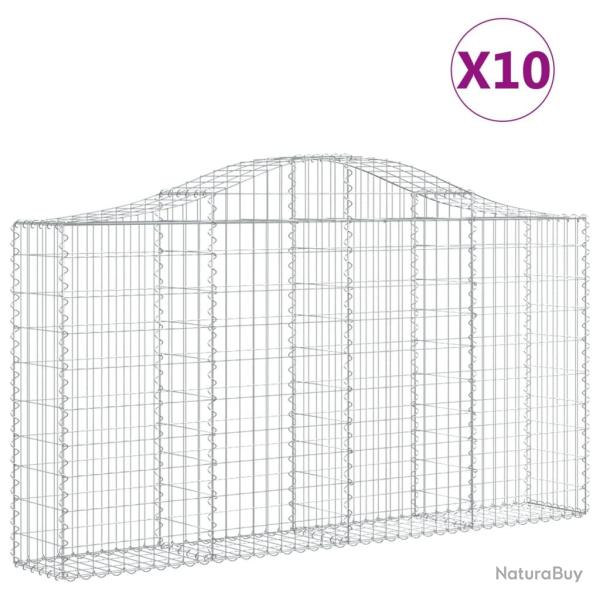 Paniers � gabions cl�ture cage mur de sout�nement arqu�s 10 pcs 200 x 30 x 100/120 cm fer galvanis�