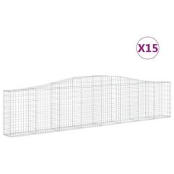 Paniers &agrave; gabions cl&ocirc;ture cage mur de sout&egrave;nement arqu&eacute;s 15 pcs 400 x 30 x 80/100 cm fer galvanis&eacute;
