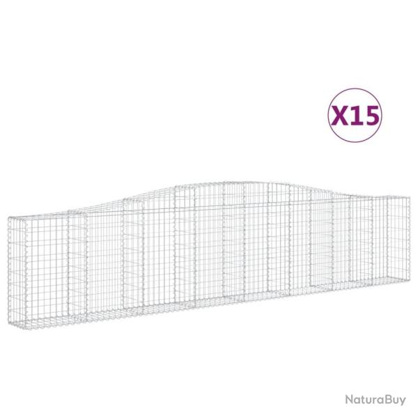 Paniers � gabions cl�ture cage mur de sout�nement arqu�s 15 pcs 400 x 30 x 80/100 cm fer galvanis�