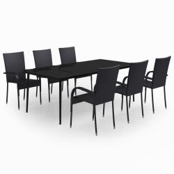 Ensemble de salle &agrave; manger de jardin meuble ext&eacute;rieur 7 pi&egrave;ces noir 02_0014027