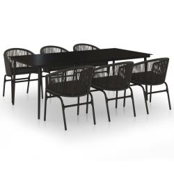 Ensemble de salle &agrave; manger de jardin meuble ext&eacute;rieur 7 pi&egrave;ces noir 02_0014024