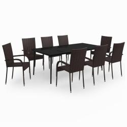 Ensemble de salle &agrave; manger de jardin meuble ext&eacute;rieur 9 pi&egrave;ces marron et noir 02_0014107