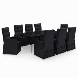 Ensemble de salle &agrave; manger de jardin meuble ext&eacute;rieur avec coussins 9 pi&egrave;ces noir 02_0014175