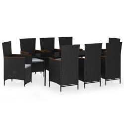 Ensemble de salle &agrave; manger de jardin meuble ext&eacute;rieur avec coussins 9 pi&egrave;ces noir 02_0014178