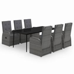Ensemble de salle &agrave; manger de jardin meuble ext&eacute;rieur avec coussins 7 pi&egrave;ces gris 02_0014171