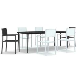 Ensemble de salle &agrave; manger de jardin meuble ext&eacute;rieur 7 pi&egrave;ces noir et blanc 02_0014044