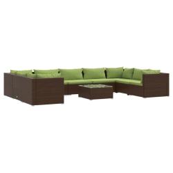Salon de jardin meuble d'ext&eacute;rieur ensemble de mobilier 10 pi&egrave;ces avec coussins r&eacute;sine tress&eacute;e marr