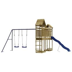Aire de jeux d'ext&eacute;rieur balan&ccedil;oires toboggan portiques robuste jeux jardin 492 x 358 x 238 cm bois