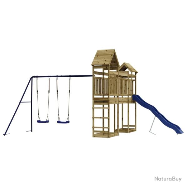 Aire de jeux d'ext�rieur balan�oires toboggan portiques robuste jeux jardin 492 x 358 x 238 cm bois