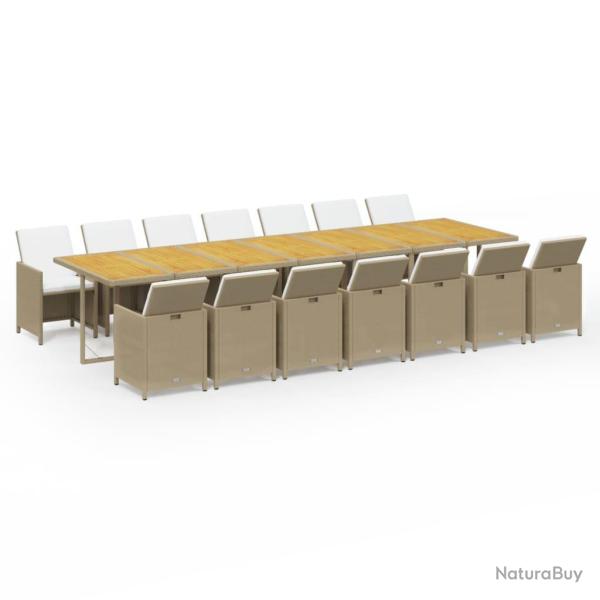 Ensemble � d�ner salon de jardin meuble d'ext�rieur coussins 15 pi�ces beige r�sine tress�e 02_0014