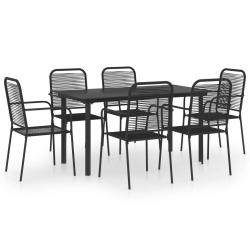 Mobilier &agrave; d&icirc;ner d'ext&eacute;rieur 7 pi&egrave;ces noir verre et acier 02_0014681