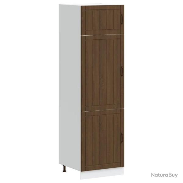 Armoire de cuisine Lucca grande capacit� rangement 60 x 57 x 207 cm en bois d'ing�nierie ch�ne marr