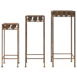 Lot de 3 supports de plantes vintage d&eacute;coratifs m&eacute;tal 28 x 28 x 71 cm ambiance &eacute;l&eacute;gante en m&eacute;tal ro