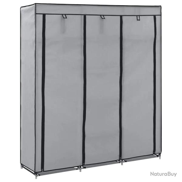 Armoire portable avec compartiments et barres 150 x 45 x 175 cm en tissu gris 02_0046446