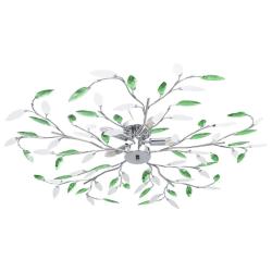 Plafonnier suspendu design contemporain forme de feuille 100 x 15 cm en m&eacute;tal chrom&eacute; vert 02_0046501