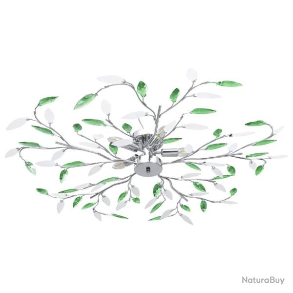 Plafonnier suspendu design contemporain forme de feuille 100 x 15 cm en m�tal chrom� vert 02_0046501