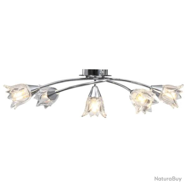 Plafonnier contemporain 64 x 30 x 20 cm design �l�gant 5 ampoules en acier chrom� transparent 02_00