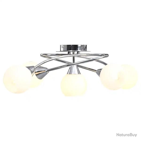 Plafonnier contemporain en m�tal chrome finition satin�e 62 x 31 x 19 cm style �l�gant pour salon e