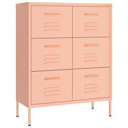 Armoire &agrave; tiroirs spacieuse rose 80 x 35 x 101,5 cm avec 6 tiroirs ergonomiques en acier rose 02_00