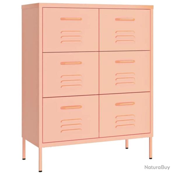 Armoire � tiroirs spacieuse rose 80 x 35 x 101,5 cm avec 6 tiroirs ergonomiques en acier rose 02_00