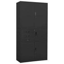 Armoire de bureau avec 3 &eacute;tag&egrave;res r&eacute;glables et casier design moderne 90 x 40 x 180 cm en acier anth
