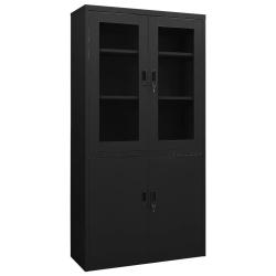 Armoire de bureau avec 3 &eacute;tag&egrave;res r&eacute;glables rangement s&eacute;curis&eacute; 90 x 40 x 180 cm en acier noir 02_00